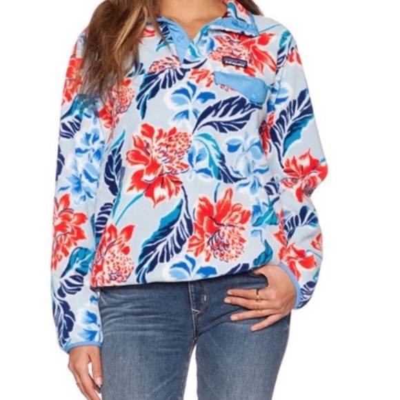 Like New Patagonia Synchilla Snap T Floral Monoa Dust Blue Fleece Pullover - Picture 1 of 6